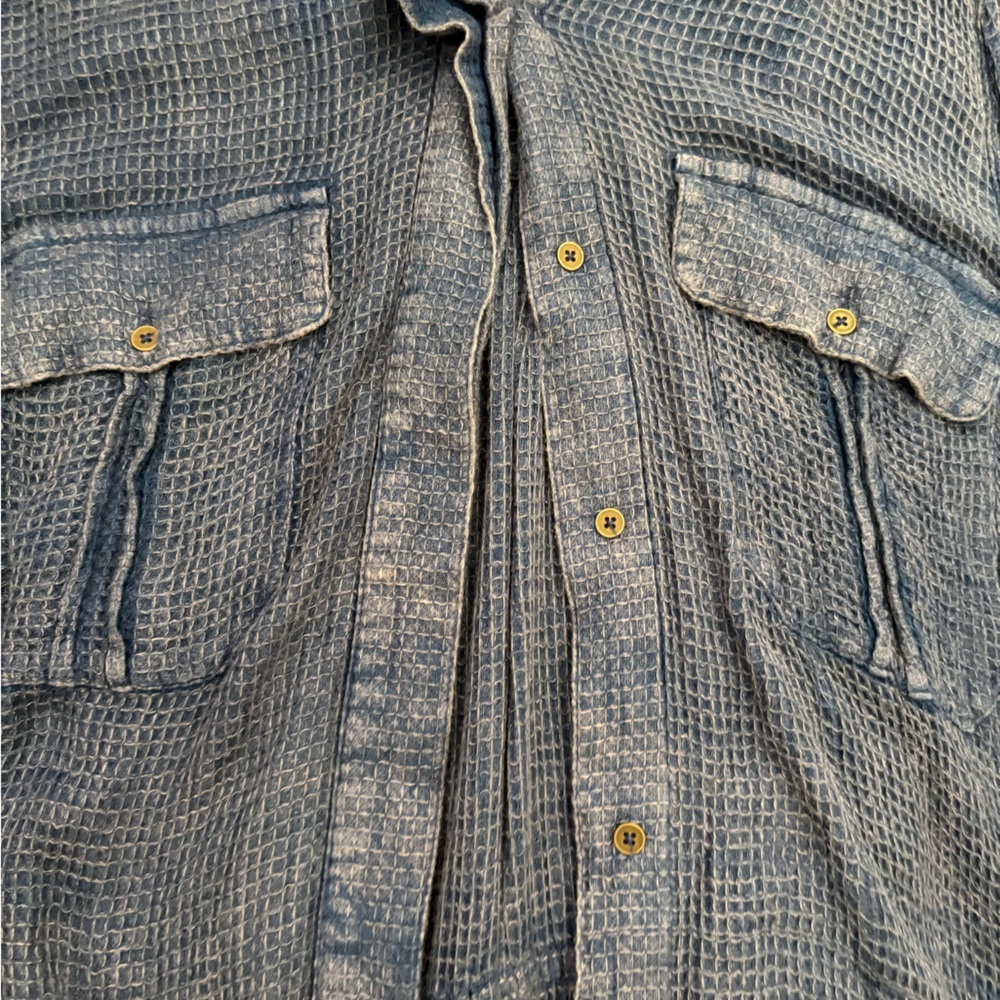 Free People Blue Button-Down Textured Long Sleeve Tunic - Picture 3 of 6